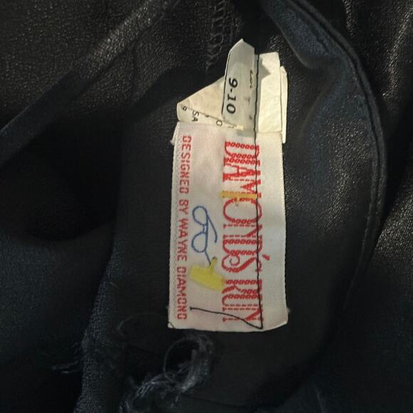 Vintage 90s Diamond's Run by Wayne Diamond  Black Satin Dress M - Picture 7 of 7